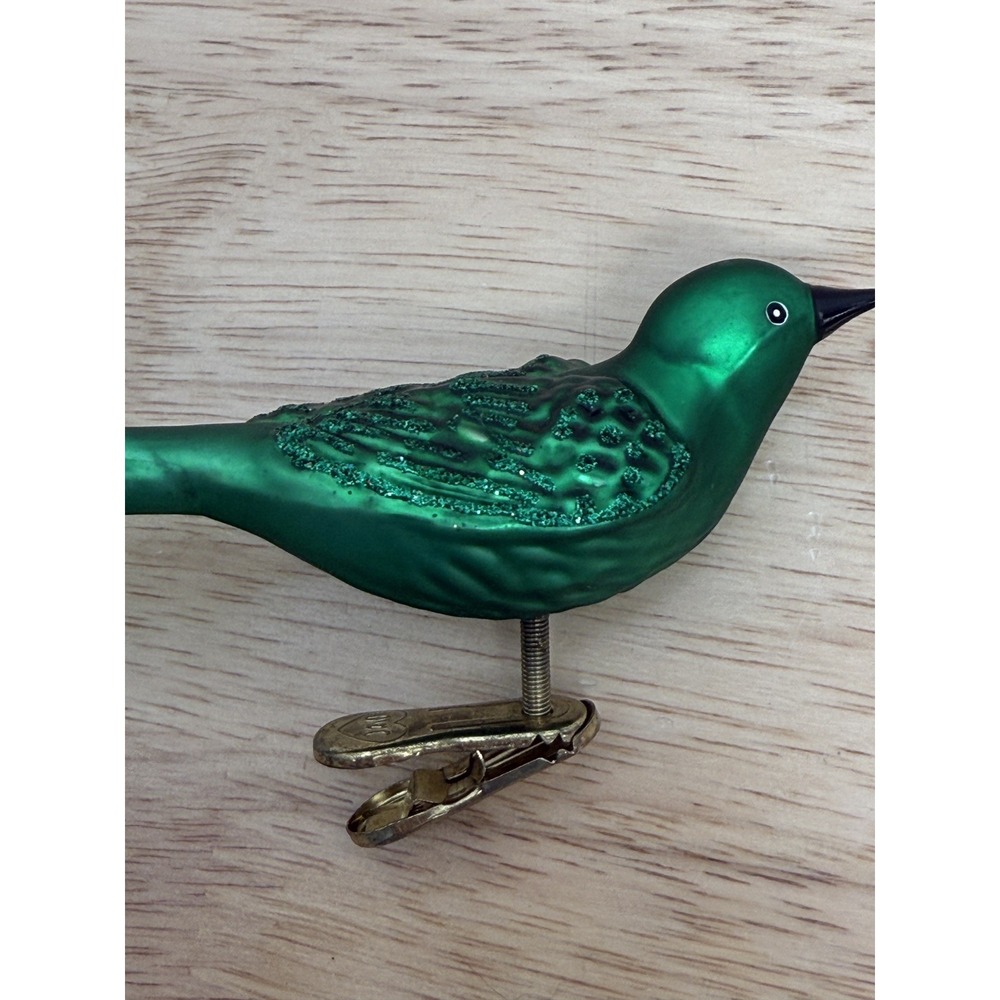 Old World Christmas Brilliant Songbird-Green Glass No Box Feathers Vintage #AA - Picture 3 of 7